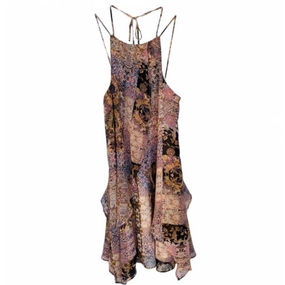 BCBG GENERATION Pink Cream Patchwork Paisley Print Ruffle Tank Mini Dress XXS - Picture 8 of 8